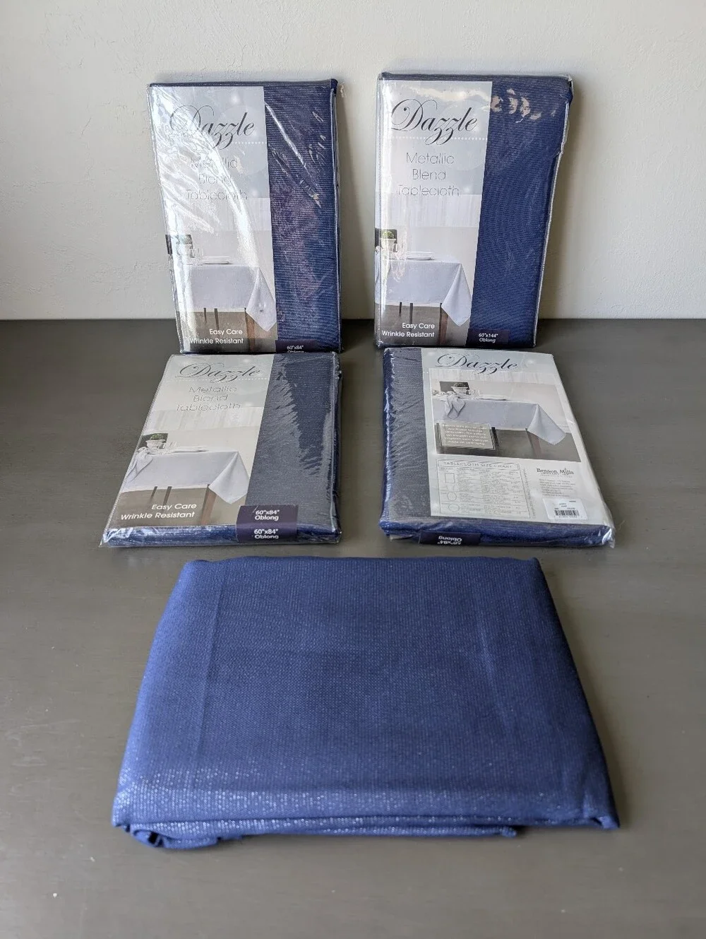 Dazzle Benson Mills Metallic Blend Tablecloth - Navy Blue Oval Size 60